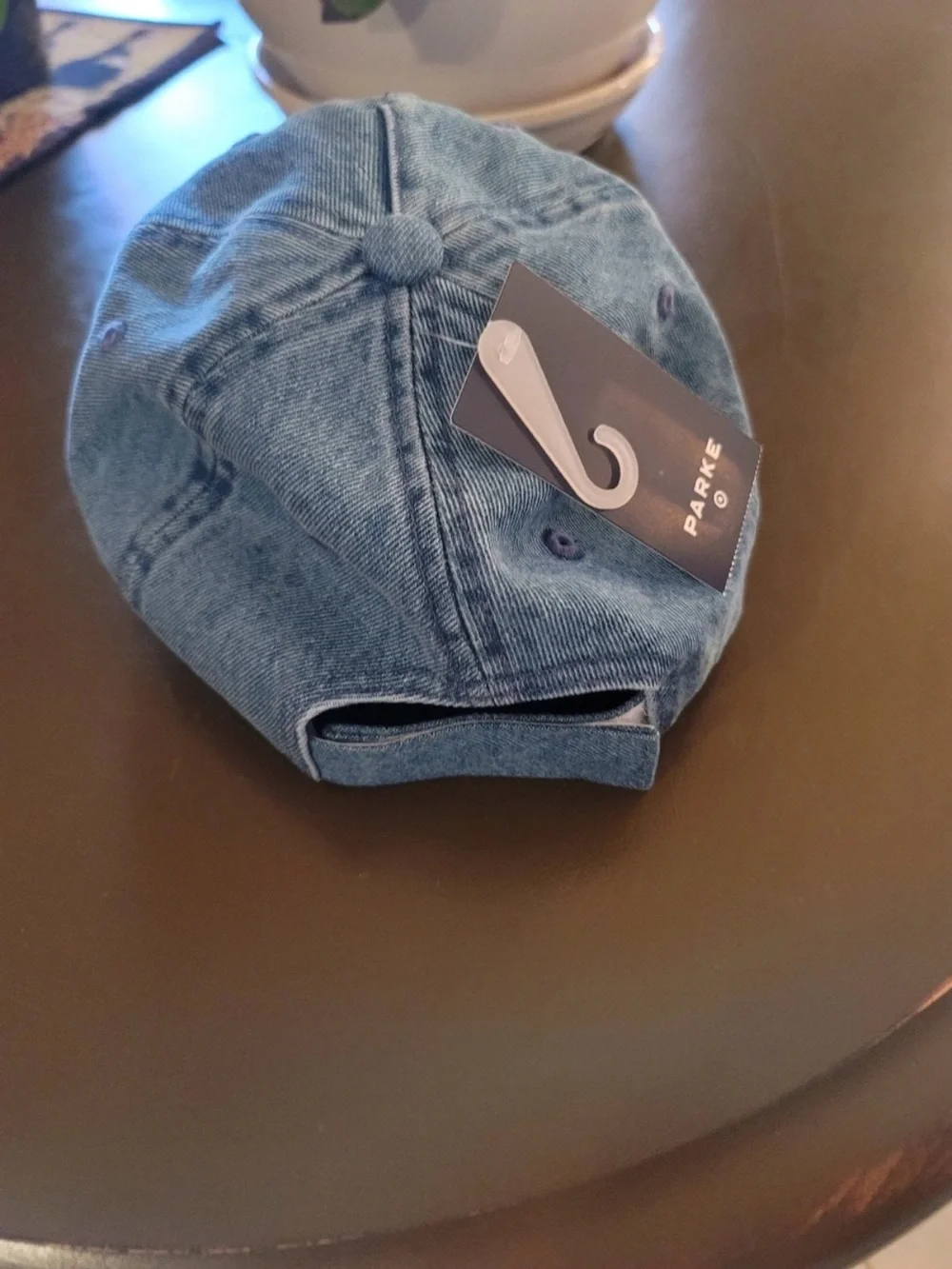 PARKE Denim Baseball Cap in Blue with Red Embroidery